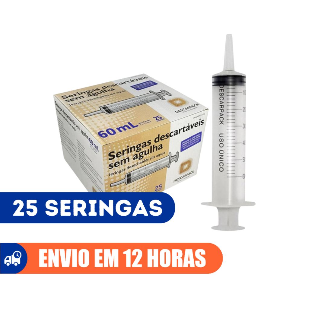 25 Seringas Hipodérmica 60ml Bico Cateter Descarpack