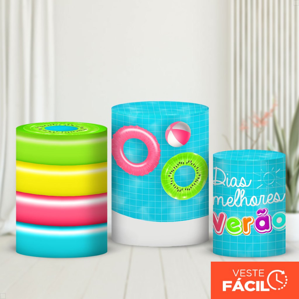 Trio de Capas Cilindros Decoração de Festa Verão Piscina Em Tecido Sublimado Com Elástico - CND-292 em Oferta na Shopee