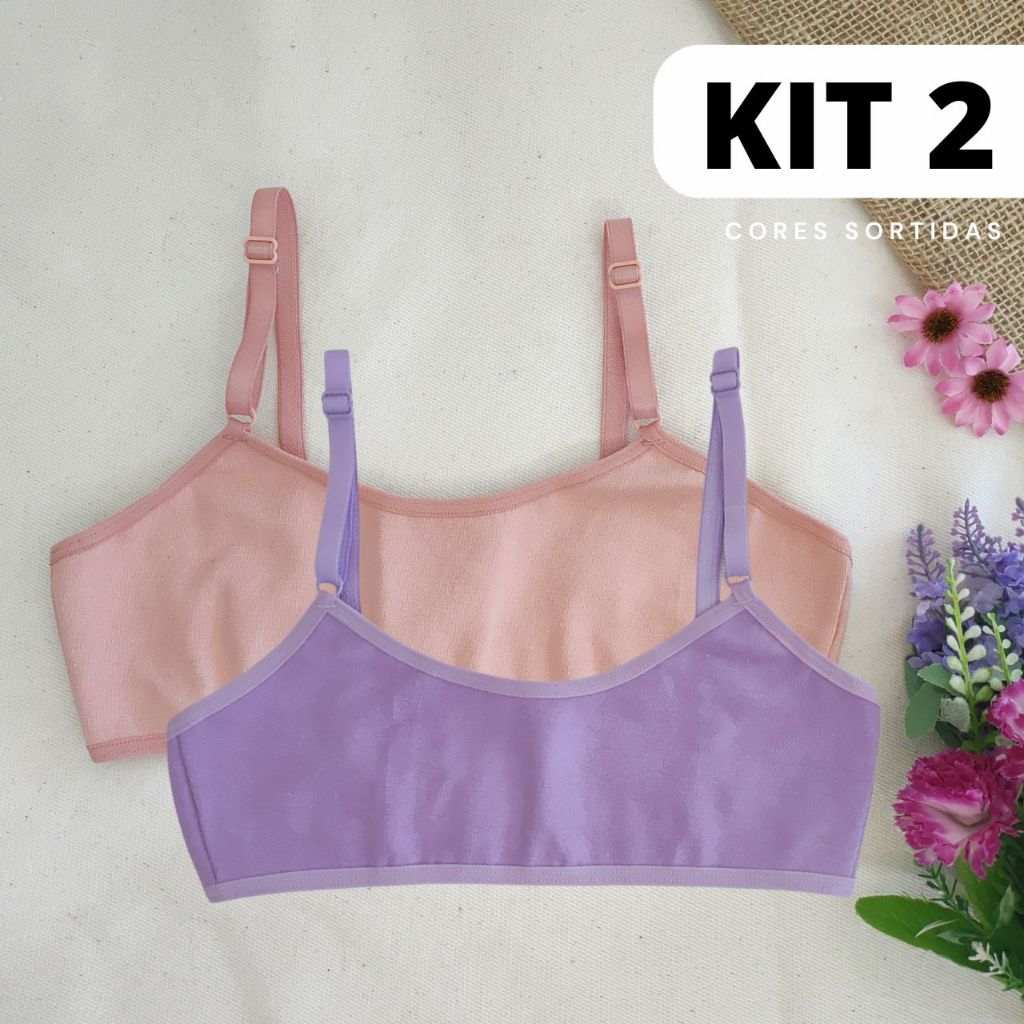 Kit 2 Sutiã Infantil Algodão Cotton Sem Bojo Juvenil Maya Dia a Dia Qualidade Confortavel Promoção