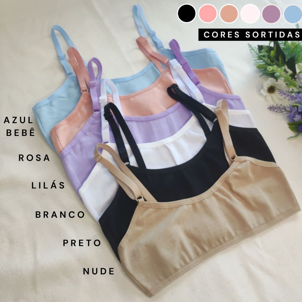 Kit 7 Sutiã Infantil Algodão Liso Básico Confortável Alta Qualidade Soutien Juvenil Maya Promoção