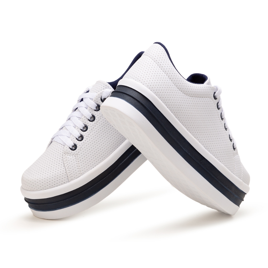 Tênis Feminino Casual Branco Preto Detahes Rose Promoção
