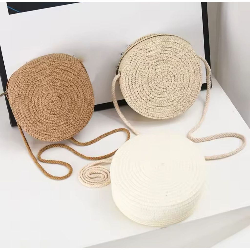 Bolsa Feminina de Praia Bag Redonda De Palha Verão Bolsa Transversal