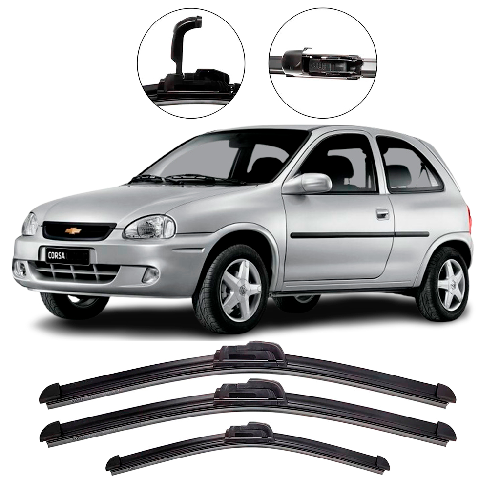 Kit de Palhetas Limpador de Parabrisa Dianteiro + Traseiro Chevrolet Corsa Hatch 1994 até 2001 em Oferta na Shopee