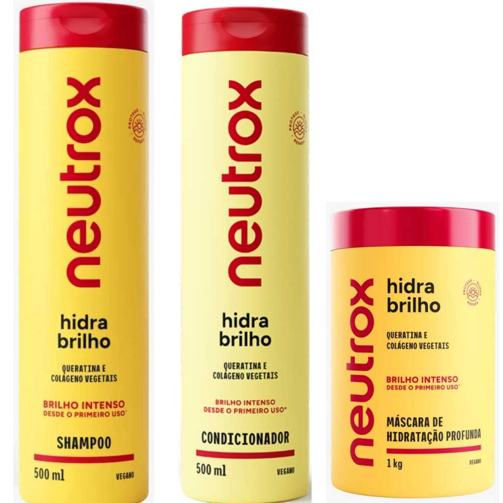 KIT NEUTROX HIDRA BRILHO SHAMPOO 500ML +  CONDICIONADOR 500ML +  MÁSCARA 1KG NOVA EMBALAGEM