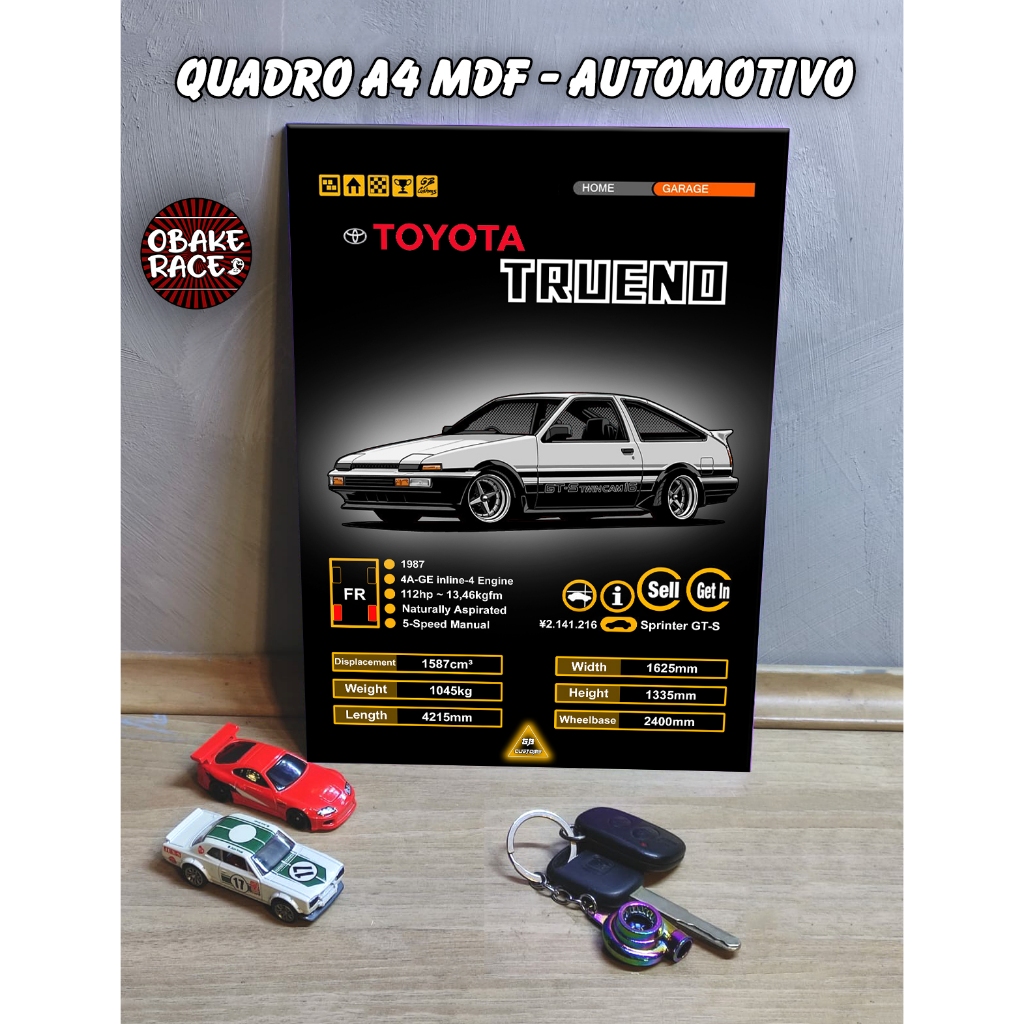 Toyota - Quadro MDF 20x28cm JDM Supra Trueno Hachiroku AE86 Initial D