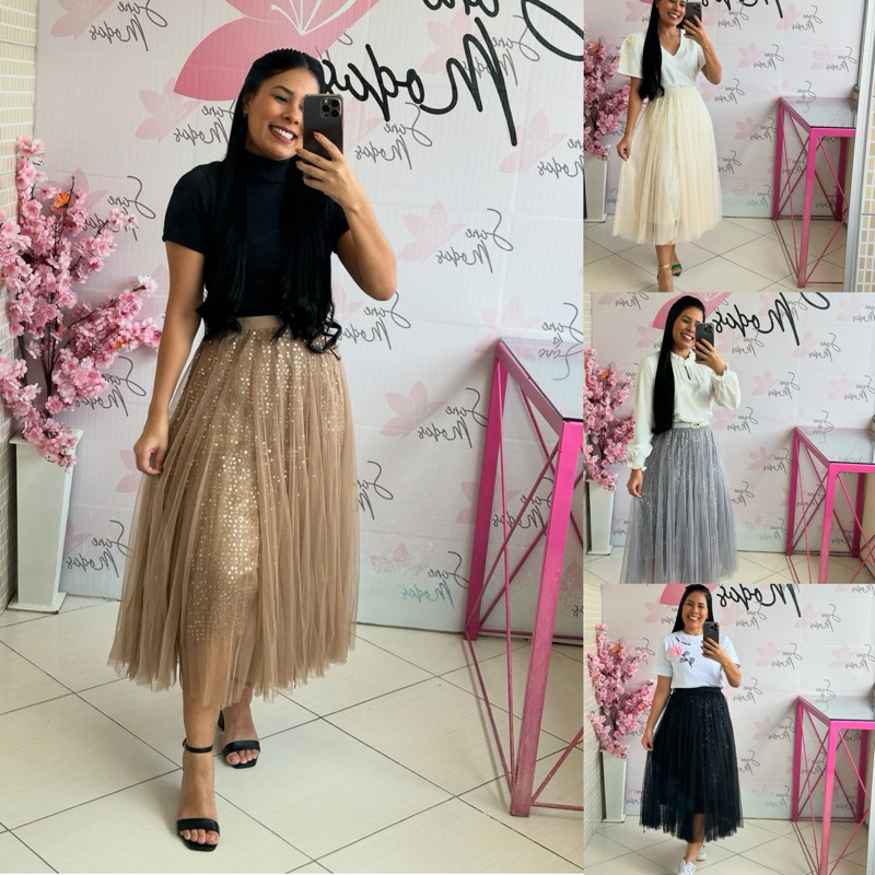 reposição saia tule com paedê perfeito para eventos mais descontraídos，Um look impactante e cheio de estilo em Oferta na Shopee