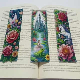 Kit Marca Página de fada, princesa e o sapo e unicórnio, flores colorido, livros