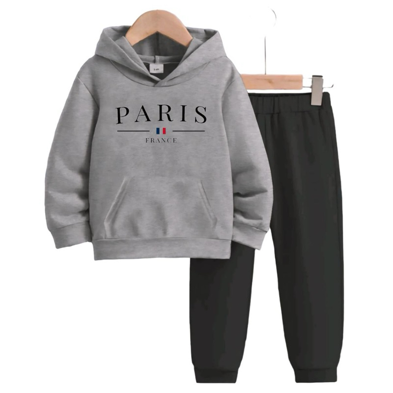 Conjunto moletom infantil estampado peluciadoParis modelo canguru 100% algodão.