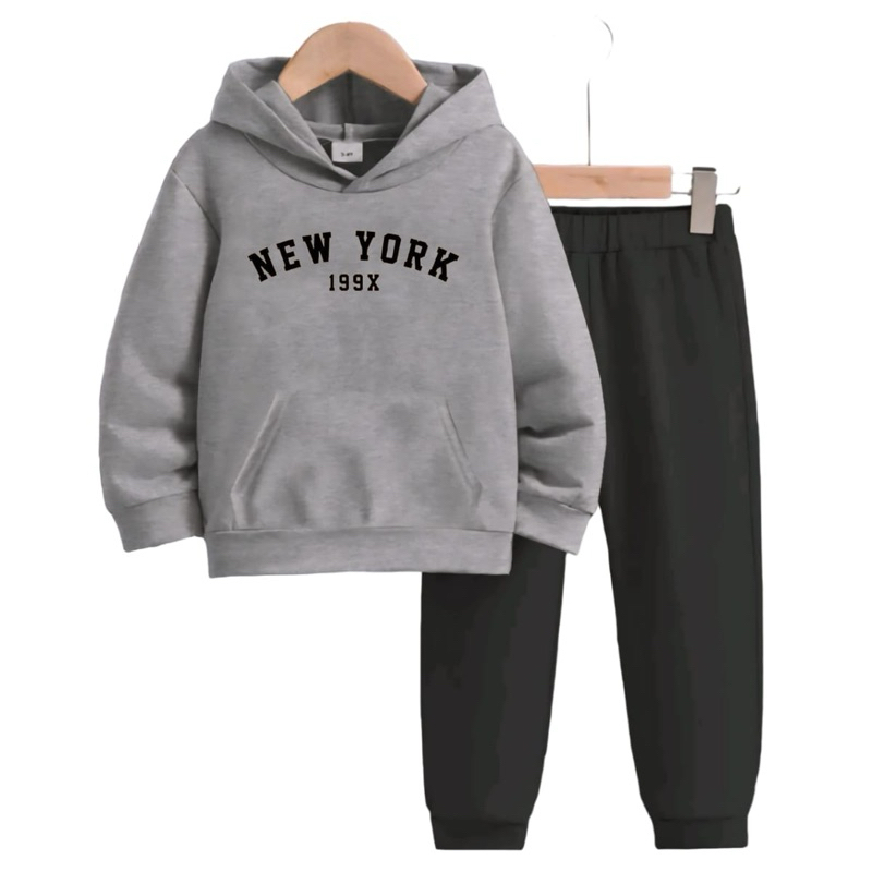 Conjunto moletom infantil estampado peluciado New York modelo canguru 100% algodão