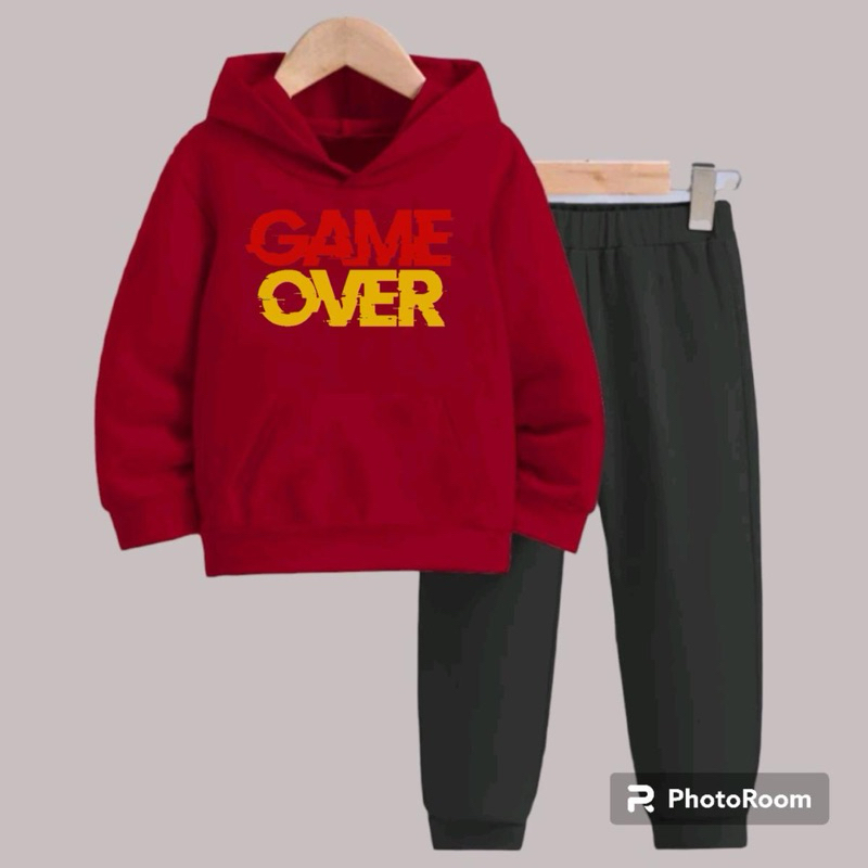 Conjunto moletom infantil peluciado estampado game over modelo canguru 100% algodão