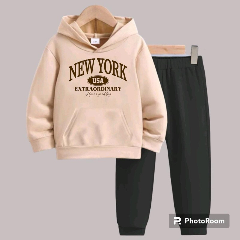 Conjunto moletom estampado peluciado new york extraordinary modelo canguru 100% algodão