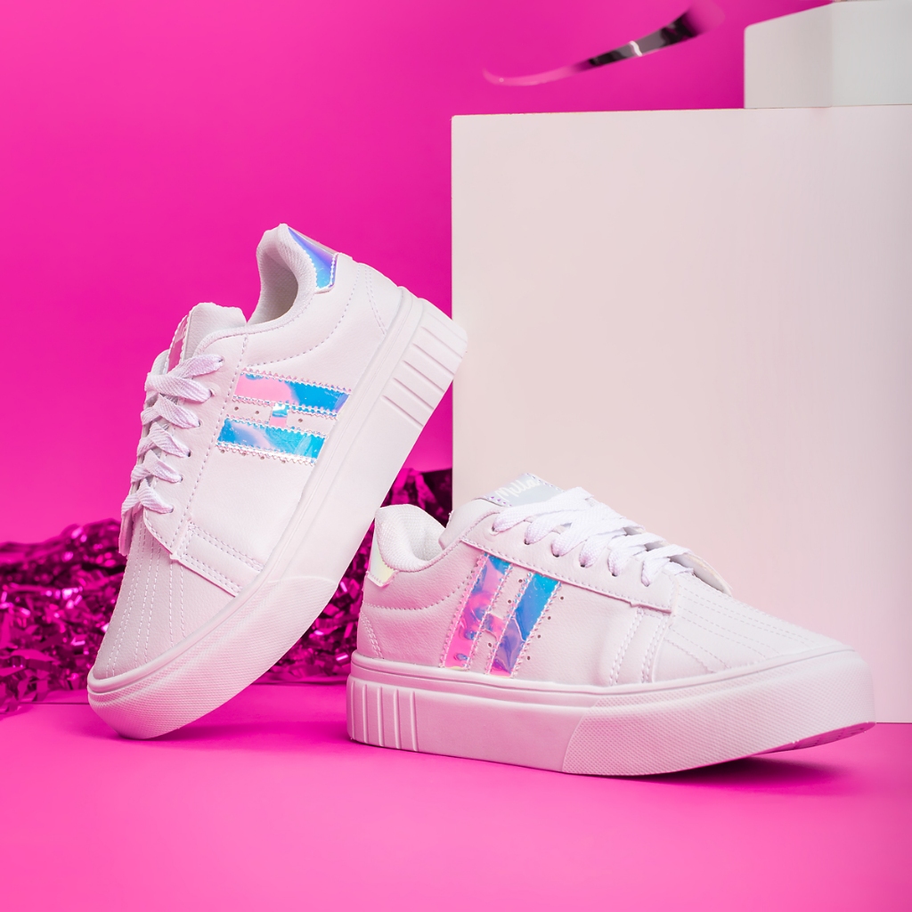 Tênis 34 ao 40 Feminino Plataforma Com Listras Ouro Holografico em Oferta na Shopee