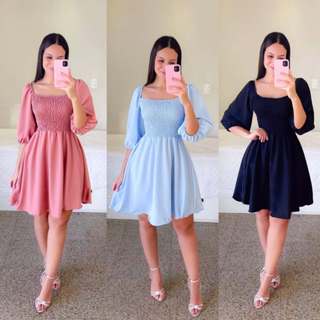 Vestido Curto Reto Lastex Manga Bufante Ciganinha Moda Evangélica Blogueira Romantica Ref 82 em Oferta na Shopee