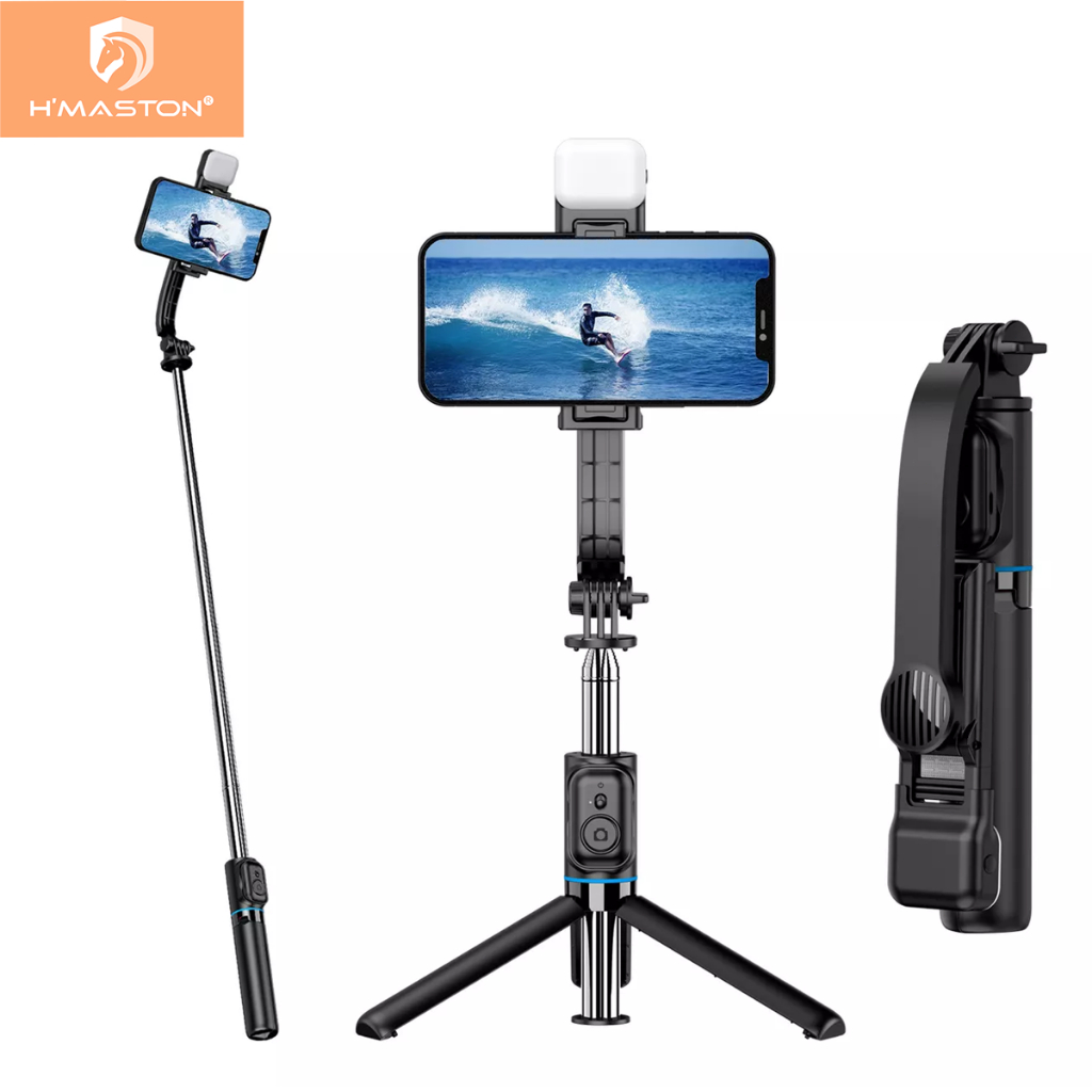 H'maston ZP-007 Bastão Pau De Selfie Bluetooth Tripé Com Led Luz E Controle em Oferta na Shopee