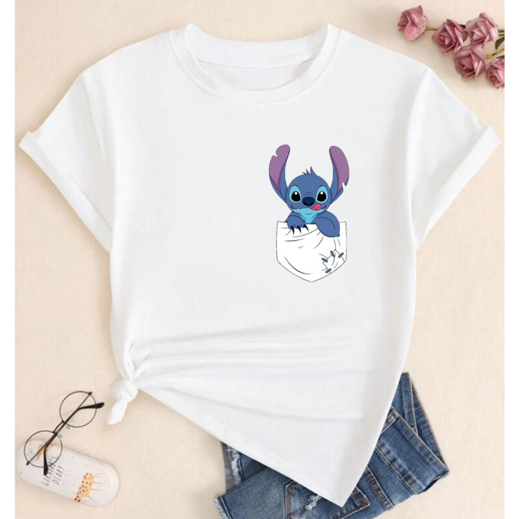 Camisa Camiseta Stitch Fofinho Moda Masculina Feminina Infantil Blusa Algodão