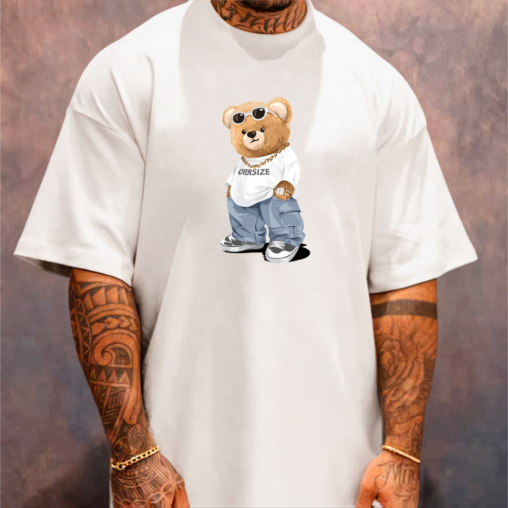 Camiseta Oversized Streetwear Masculina Gola Alta Urso Oversized Camisa Larga