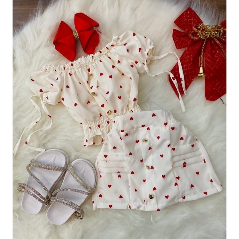 CONJUNTO FEMENINO INFANTIL  MENINA CON ESTAMPA DE  CORAÇÃO
