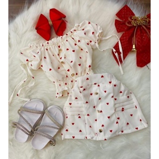 CONJUNTO FEMENINO INFANTIL  MENINA CON ESTAMPA DE  CORAÇÃO em Oferta na Shopee