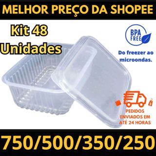 Kit 48 Pote Marmita Rentagular Plastico 500 ml 400 ml 250 ml 750 ml Comida Fitness em Oferta na Shopee