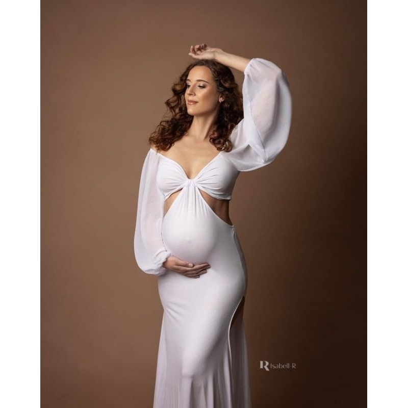 Vestido Gestante, Para Fotografia, com abertura,Manga bufante, Promoção
