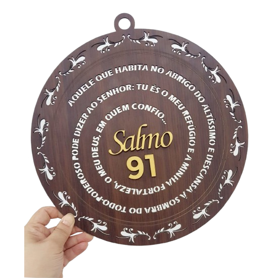 Mandala Salmo 91 Quadro Decorativo Religioso MDF 30x30cm