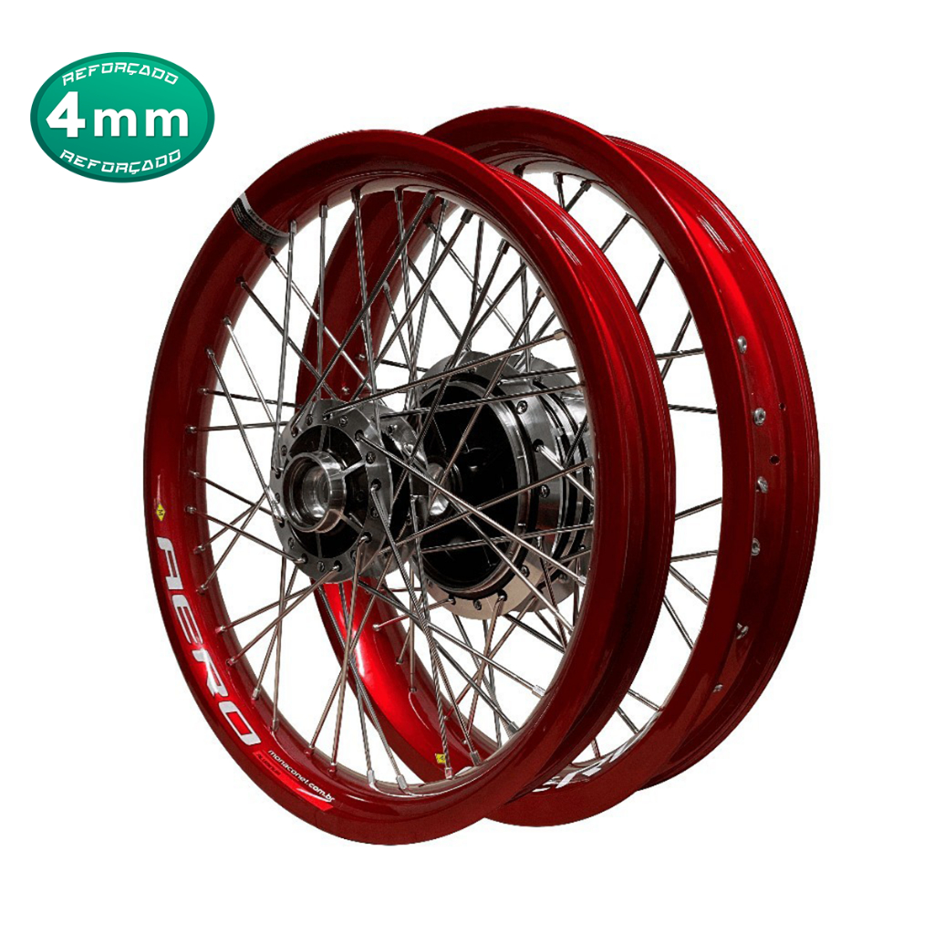 Par de Rodas Aro Aero Monaco Vermelho Alumínio Cubo Diamantado Raio 4mm Titan Fan 150 160 Á Disco