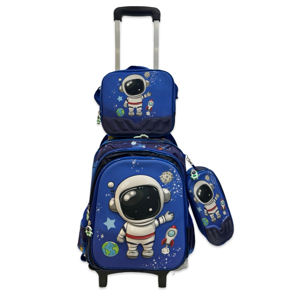 Kit Mochila desenho Alto relevo 3D Com Carrinho Removivel em Oferta na Shopee