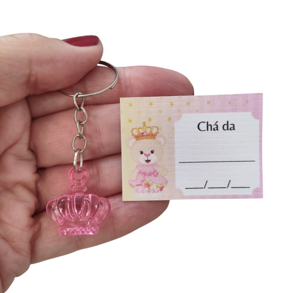 50 Chaveiros Lembrancinha Coroa Rosa Chá De Bebê Chá de Fraldas Chá De Bebê Menina