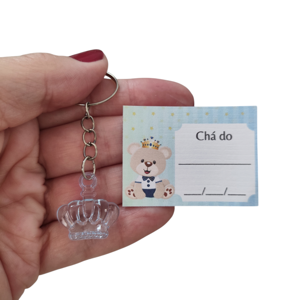50 Chaveiros Mini Coroa Azul Lembrancinha Chá de Fraldas Chá de Bebê Menino