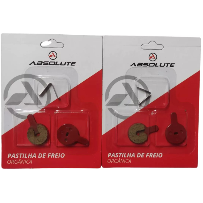 Pastilha Freio Disco com furo e mola Absolute para fixação Bicicleta + resistente 2 pares