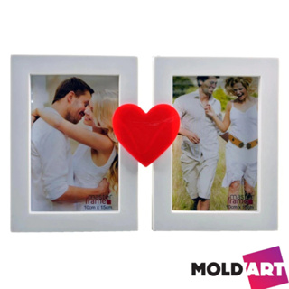 Porta Retrato Duplo Branco com Coração Moldart 10x15 Dia dos Namorados e Amor em Oferta na Shopee