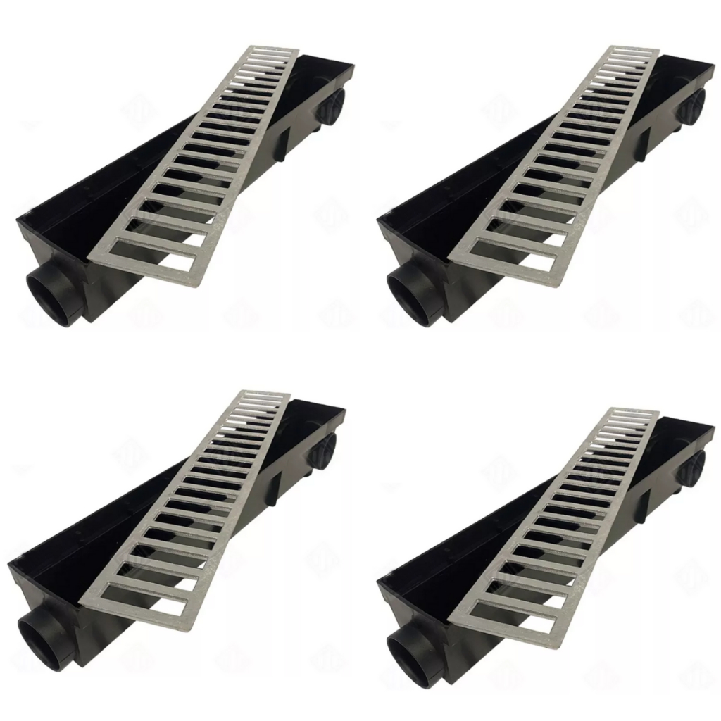 ralo linear 6x200cm grelha alumínio + coletor garagem , borda de piscina , área externa ( 4 peças de 50cm ) RR GRELHAS em Oferta na Shopee
