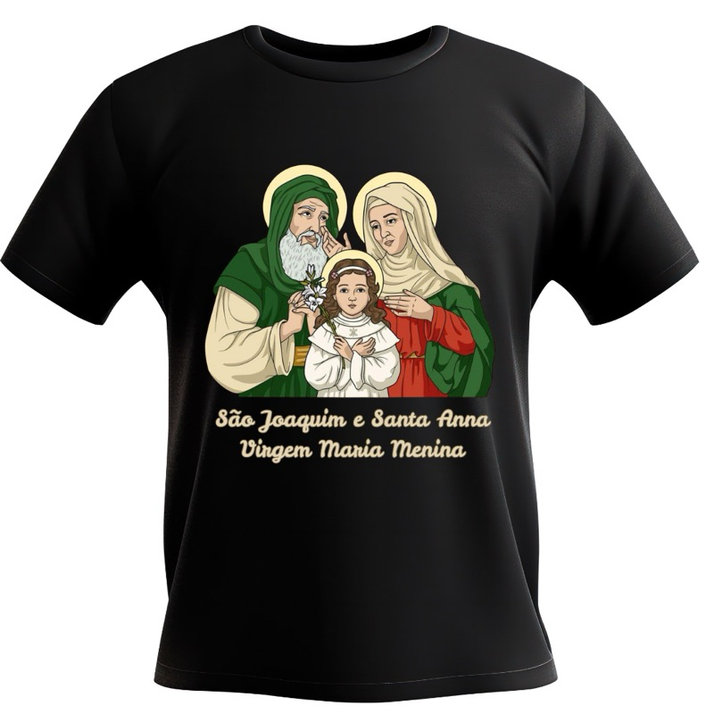 Camiseta Unissex Algodão São Joaquim Santa Anna Ana Virgem Maria Menina Católica Adulto Infantil Plus Size