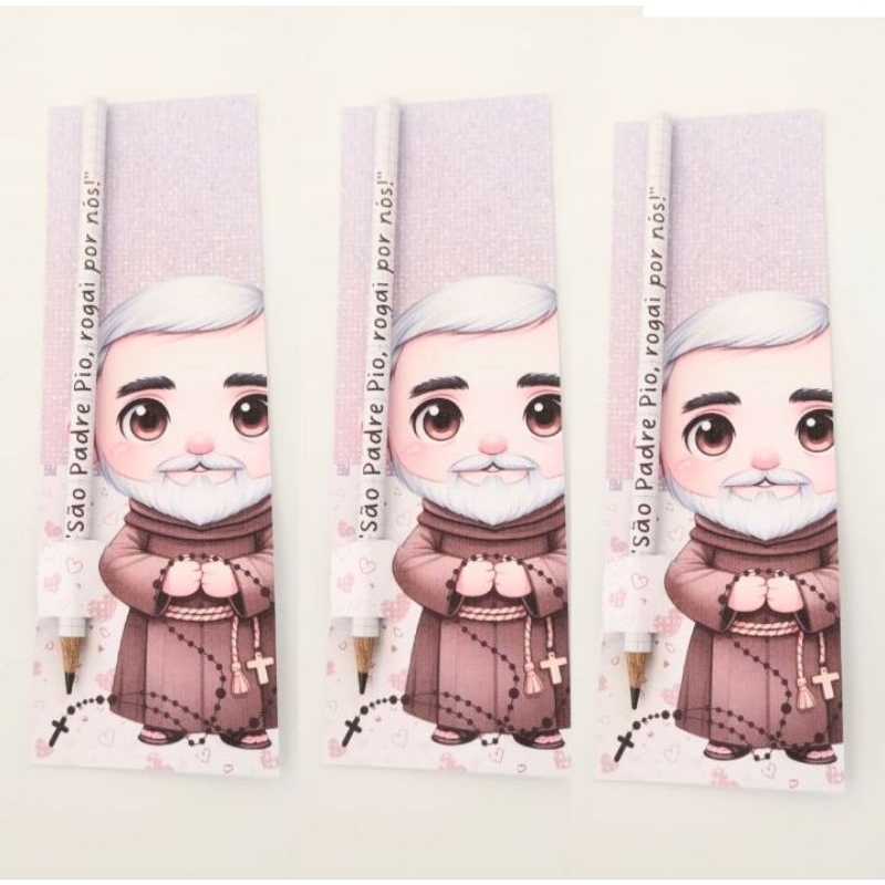 Kit Cartão com Lápis Personalizado Padre Pio - Kit com 2