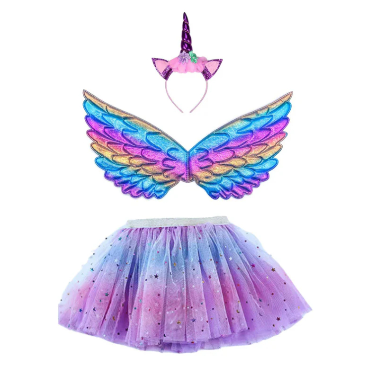 Fantasia de Unicórnio Kit Fantasia Infantil De Unicornio/Asa+Saia+Tiara cor roxo em Oferta na Shopee