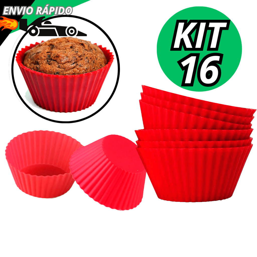 Jogo Com 16 Forminhas Silicone Cupcake Kit Formas Para Mini Bolo Muffin Torta Para Forno Air Fryer