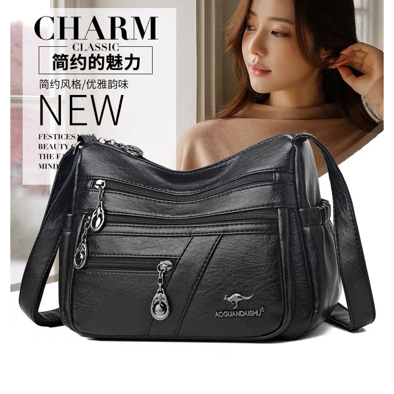 （“aoguandaishu” 2014) Bolsa de ombro feminina elegante, textura de couro macio, vários bolsos em Oferta na Shopee