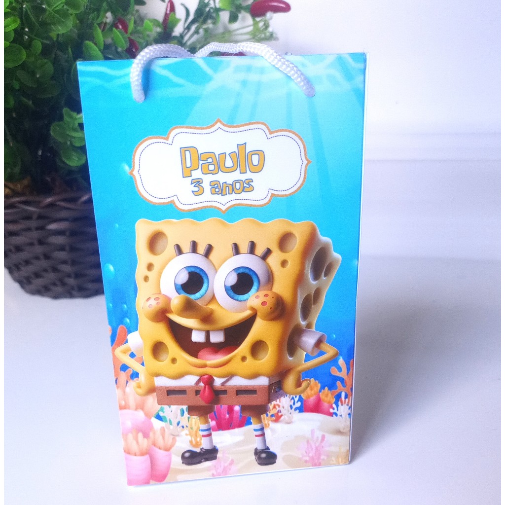SACOLINHA PERSONALIZADA PARA LEMBRANCINHA DE ANIVERSÁRIO/FESTA - SACOLINHA SURPRESA- BOB ESPONJA.