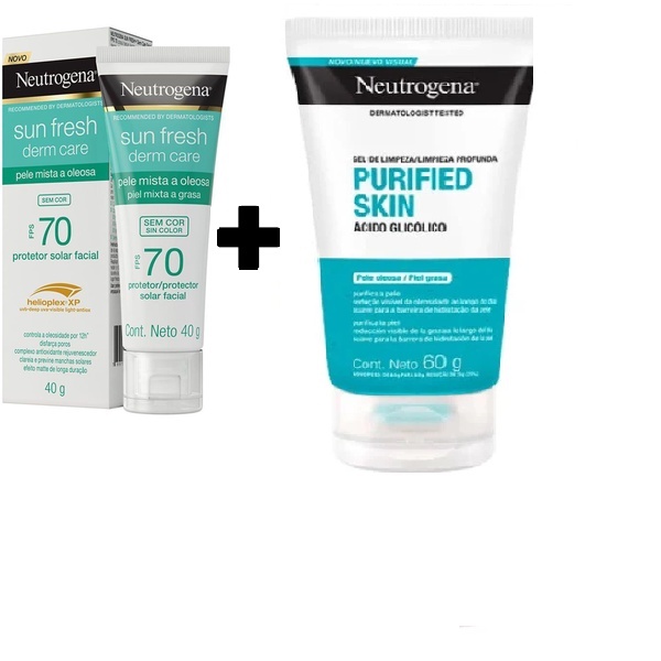 Kit Protetor Neutrogena Sun Fresh Derm Care FPS 70 Sem Cor 40g + Gel de Limpeza Purified Skin 60g