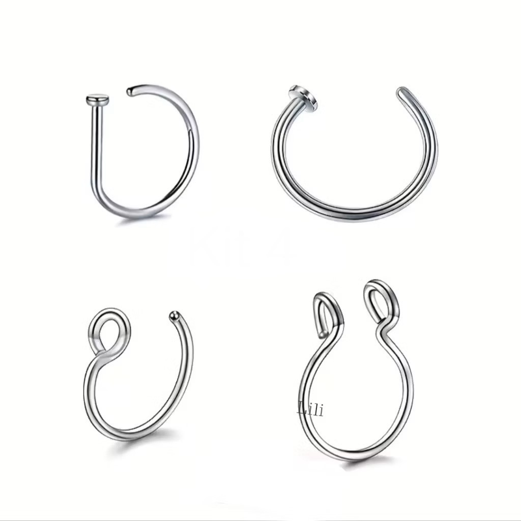 1 Piercing fake falso nariz Aço cirugico pressão não precisa de furo