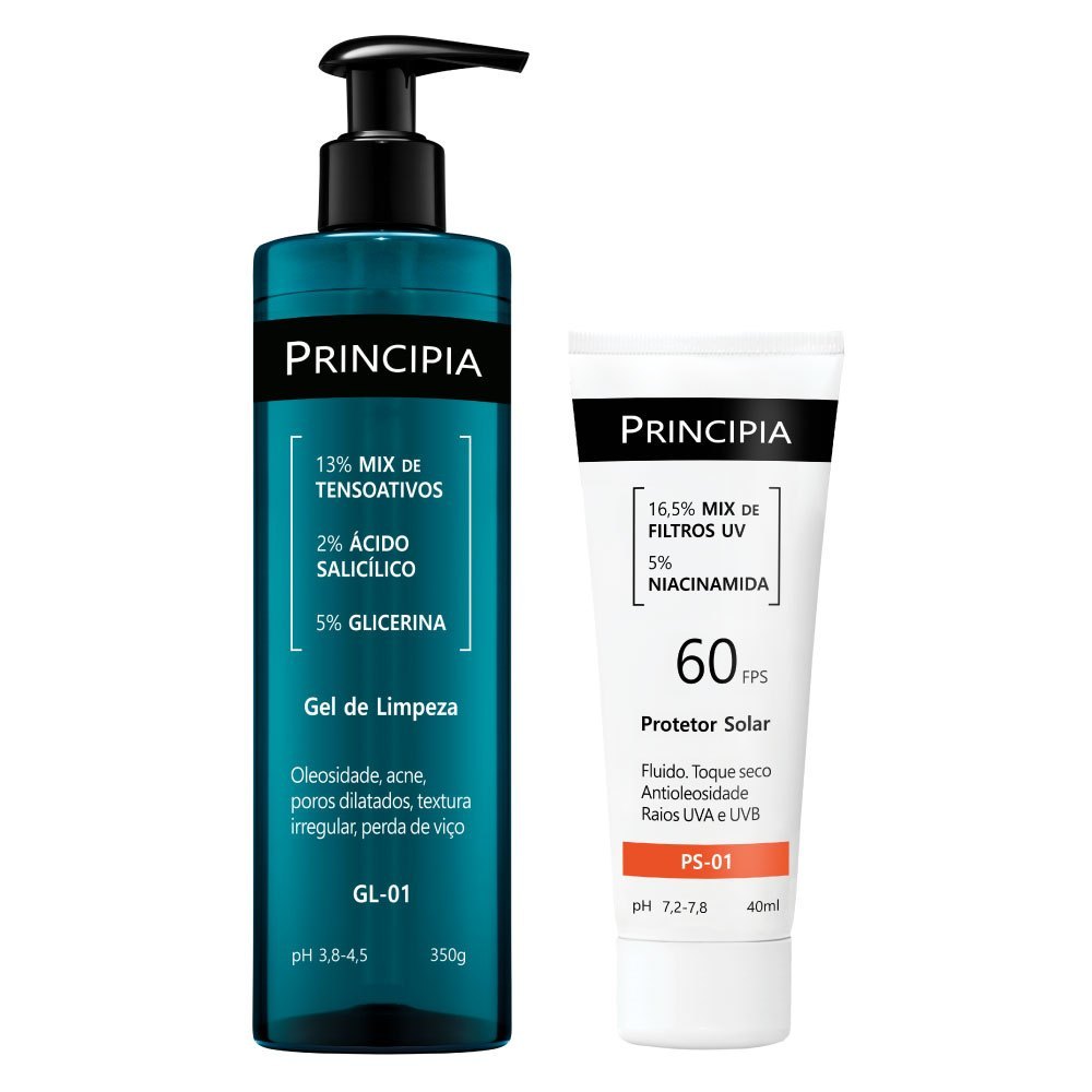 KIT PRINCIPIA GEL DE LIMPEZA GL-01 350G + PROTETOR SOLAR PS-01 FPS 60