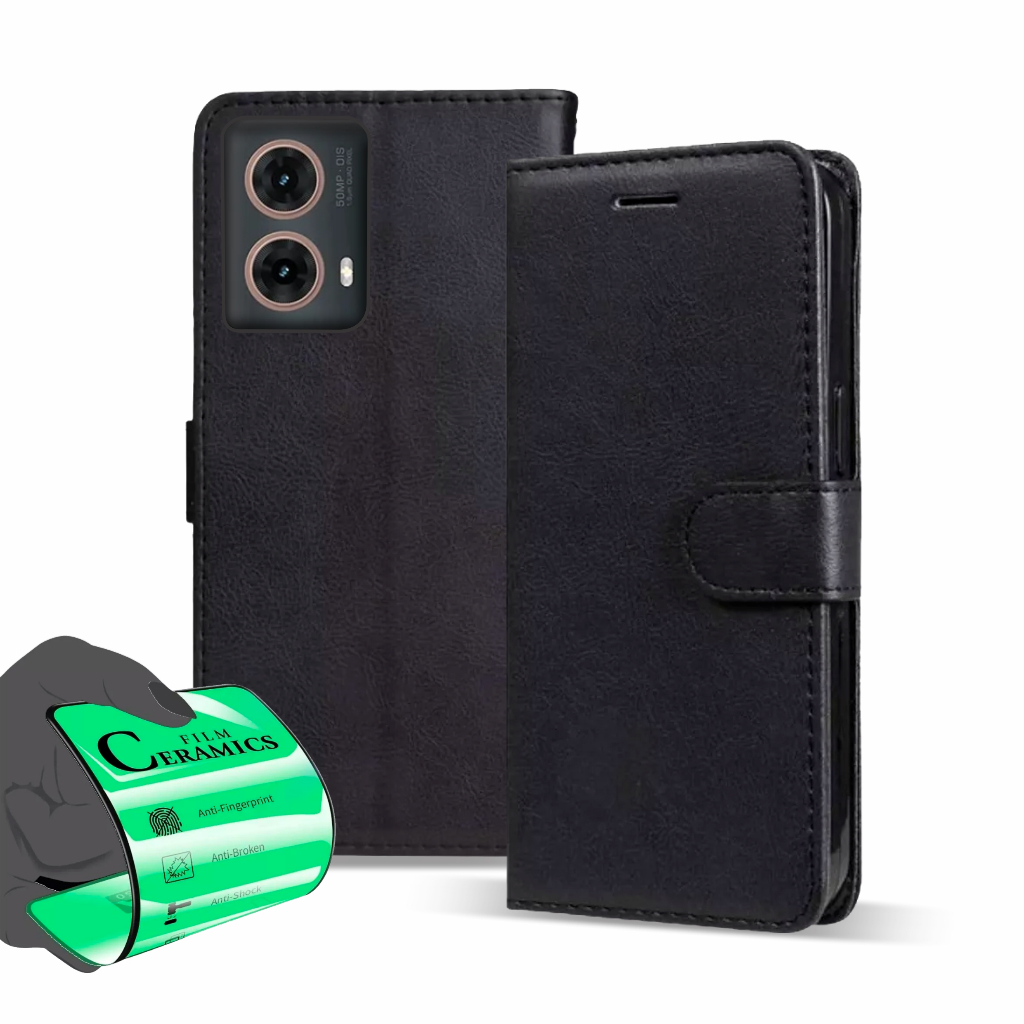 Capa Capinha Carteira Flip + Película Para Motorola G35 em Oferta na Shopee