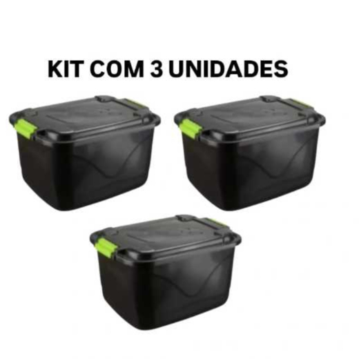 Kit 3 Caixa Organizadora 30 Litros Grande C/Tampa e Trava Cesto para Brinquedos e Multiuso em Oferta na Shopee