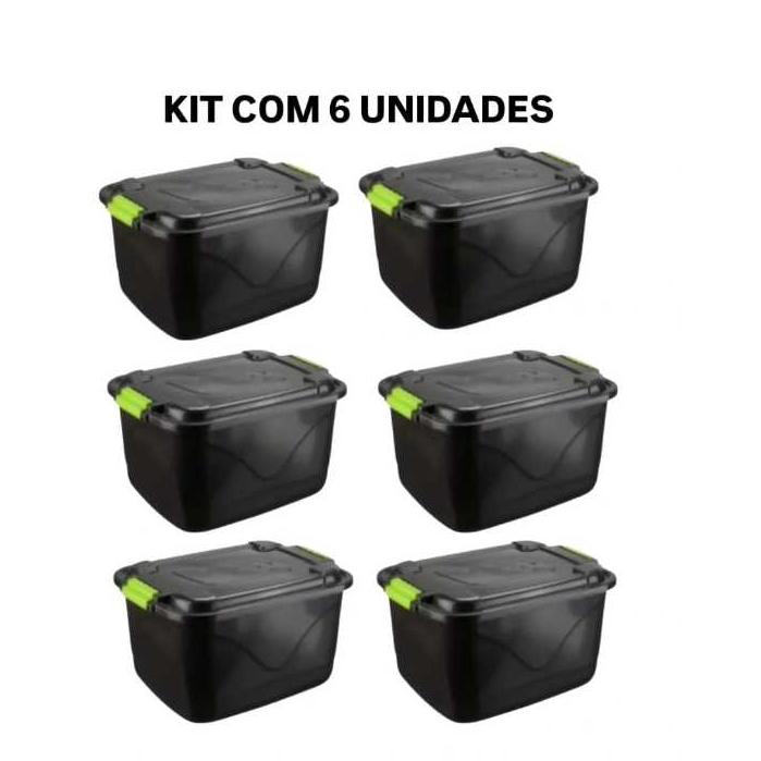 Kit 6 Caixa Organizadora 30 Litros Grande C/Tampa e Trava Cesto para Brinquedos e Multiuso
