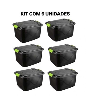 Kit 6 Caixa Organizadora 30 Litros Grande C/Tampa e Trava Cesto para Brinquedos e Multiuso