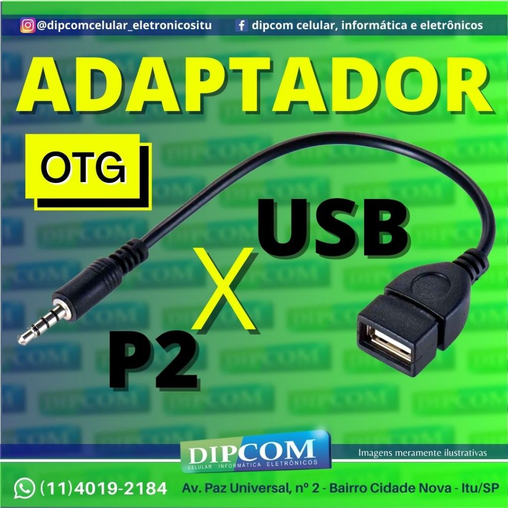 Cabo Adaptador otg USB Fêmea para Plug de Áudio P2