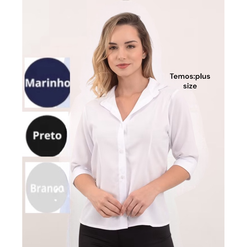 Camisa Social Feminina Manga 3/4 Elegante e Confortável.