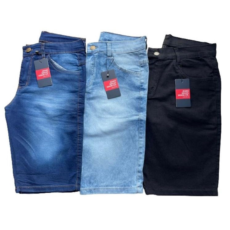 Kit 3 Bermudas Jeans Masculina Elastano Lycra