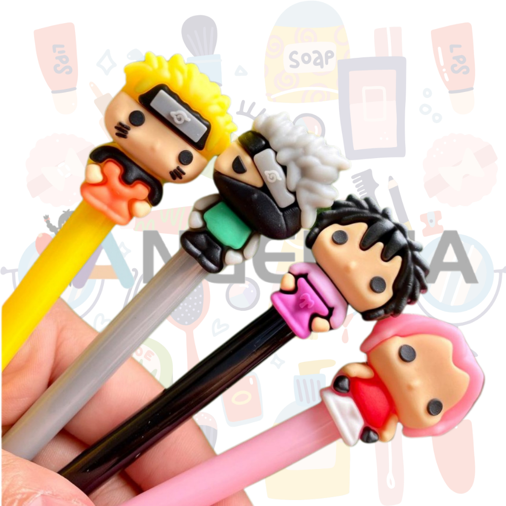 Caneta Kawaii Naruto/Stitch Criativa Enfeitada Ponta Fina Tinta Preta Anime em Oferta na Shopee