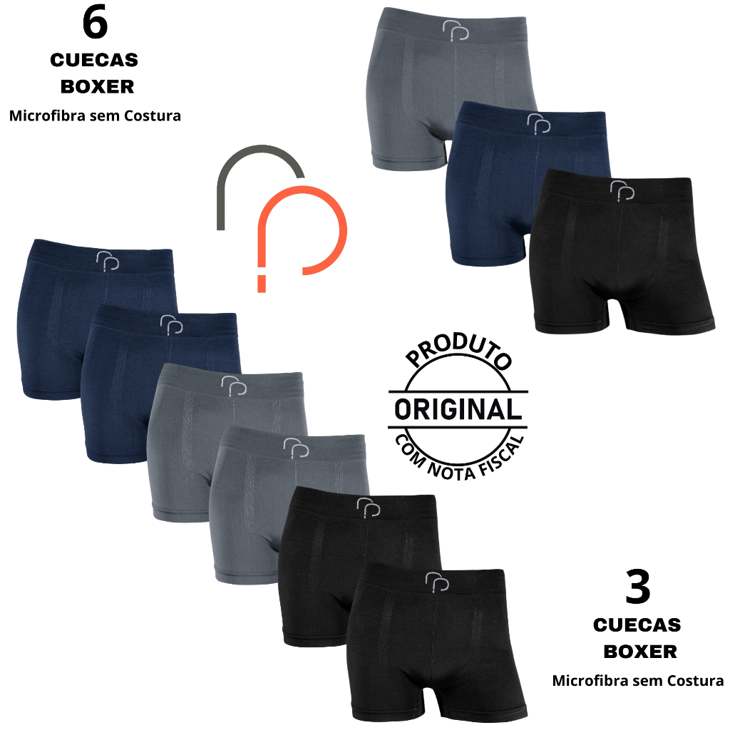 Kit 3 e 6 Cueca Boxer Box RP Microfibra Sem Costura Seamless Elastano Lisa Confortável